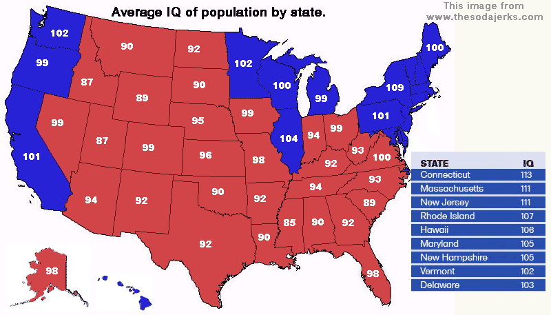 Карта среднего IQ по штатам 