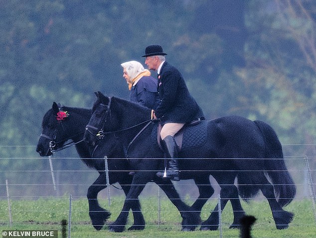 This morning, theÂ Queen was spotted taking a turn around the picturesque grounds of Windsor Castle, accompanied by her head groom Terry Pendry