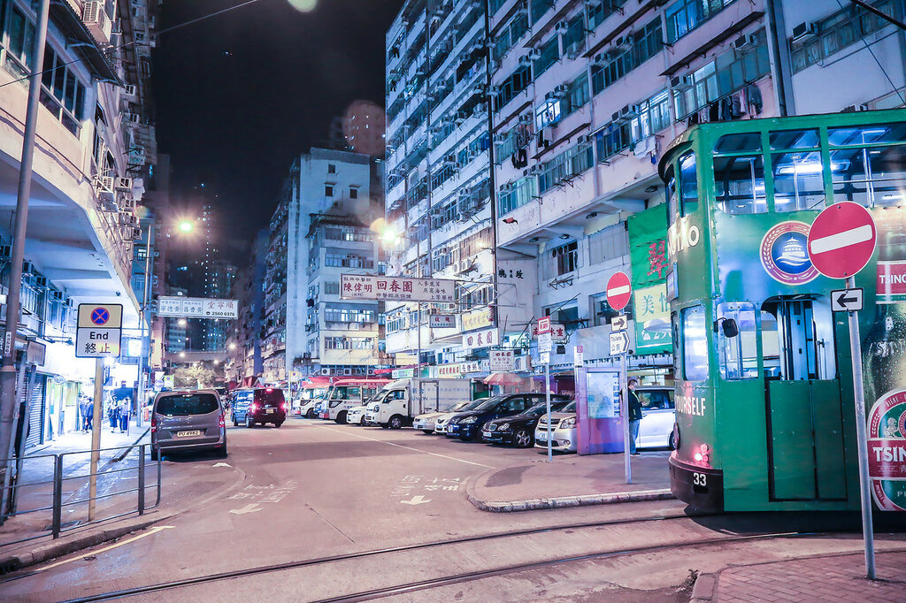 Гонконг, вечер, рынок, трамваи, еда и улицы 