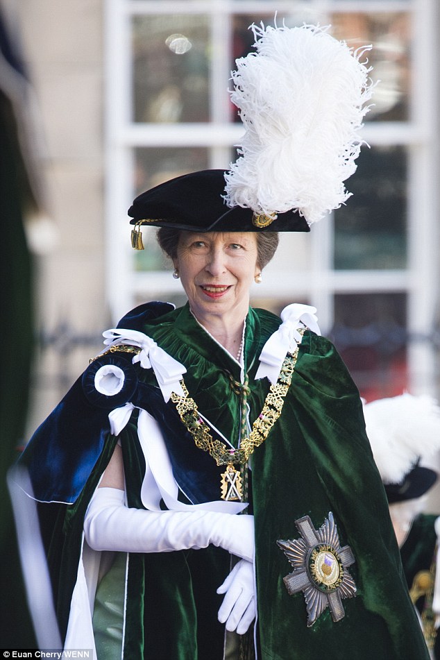 The Princess Royal also donned her velvet robes withÂ glistening insignia for the occasionÂ 