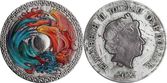 Монета Токелау из метеорита Дракон и Феникс 