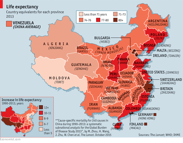 Продолжительность жизни по провинциям Китая 