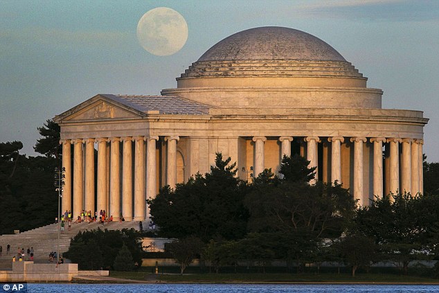 я периодически рассказываю о том, что Луна наклонилась с положения A full moon rises behind the Jefferson Memorial in Washington D.C.