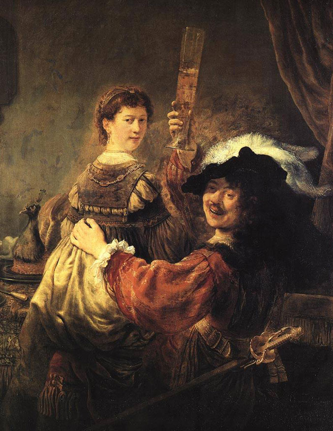selfie / Self-portrait / ÐÐ²ÑÐ¾Ð¿Ð¾ÑÑÑÐµÑ Ñ Ð¶ÐµÐ½Ð¾Ð¹ Ð¡Ð°ÑÐºÐ¸ÐµÐ¹, Ð ÐµÐ¼Ð±ÑÐ°Ð½Ð´Ñ Ð²Ð°Ð½ Ð ÐµÐ¹Ð½ / Rembrandt van Rijn, 1635